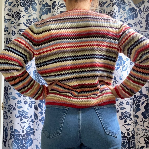 Vtg Rainbow Stripe Handmade Cardigan - Picture 3 of 8